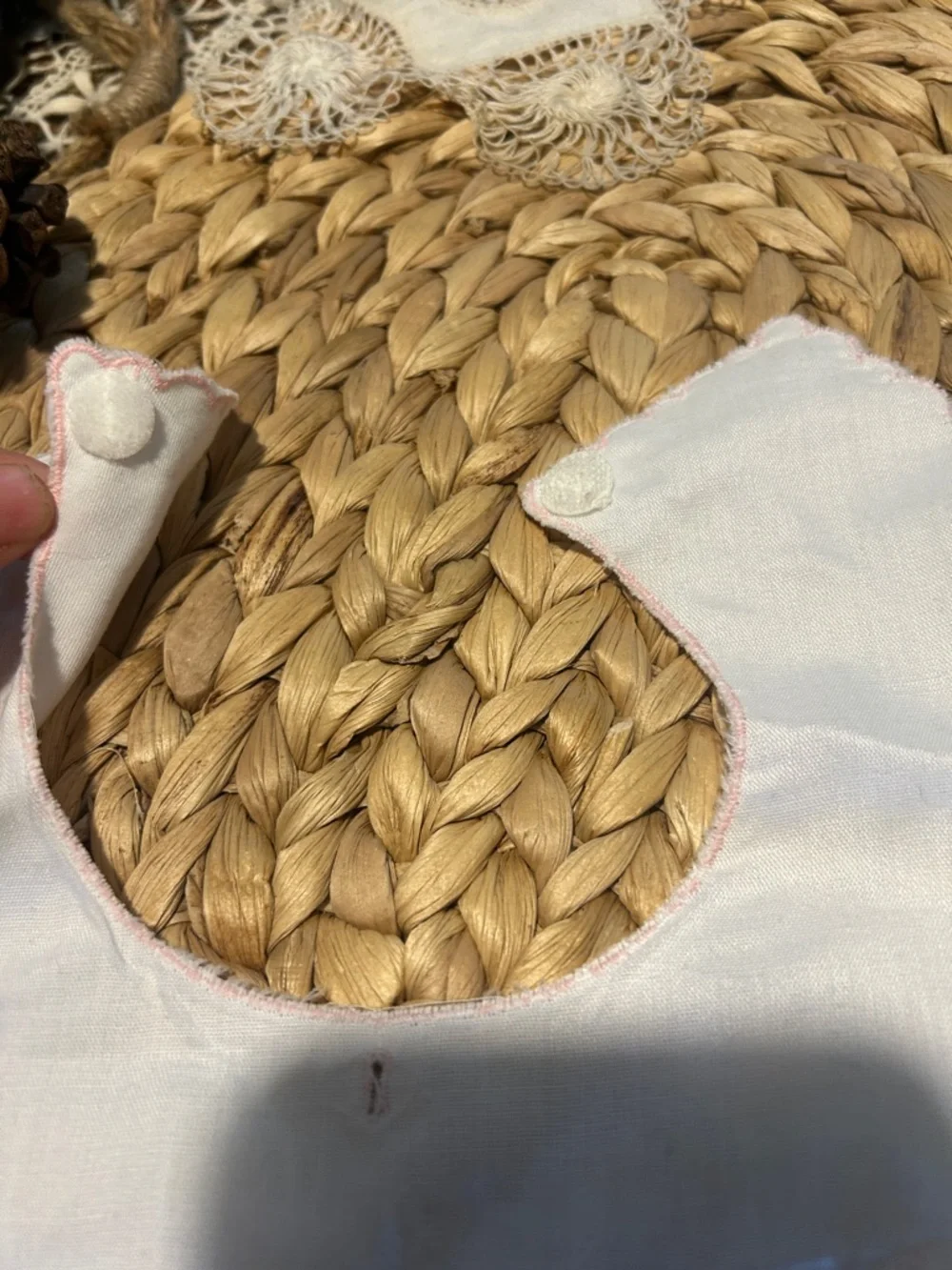 Vintage Handmade White Baby Bib with Pink Embroidery